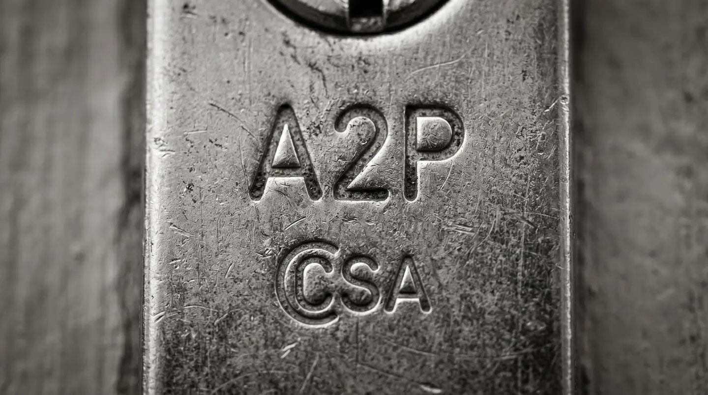 Gros plan sur une plaque de serrure métallique gravée des logos de certification A2P et CSA.